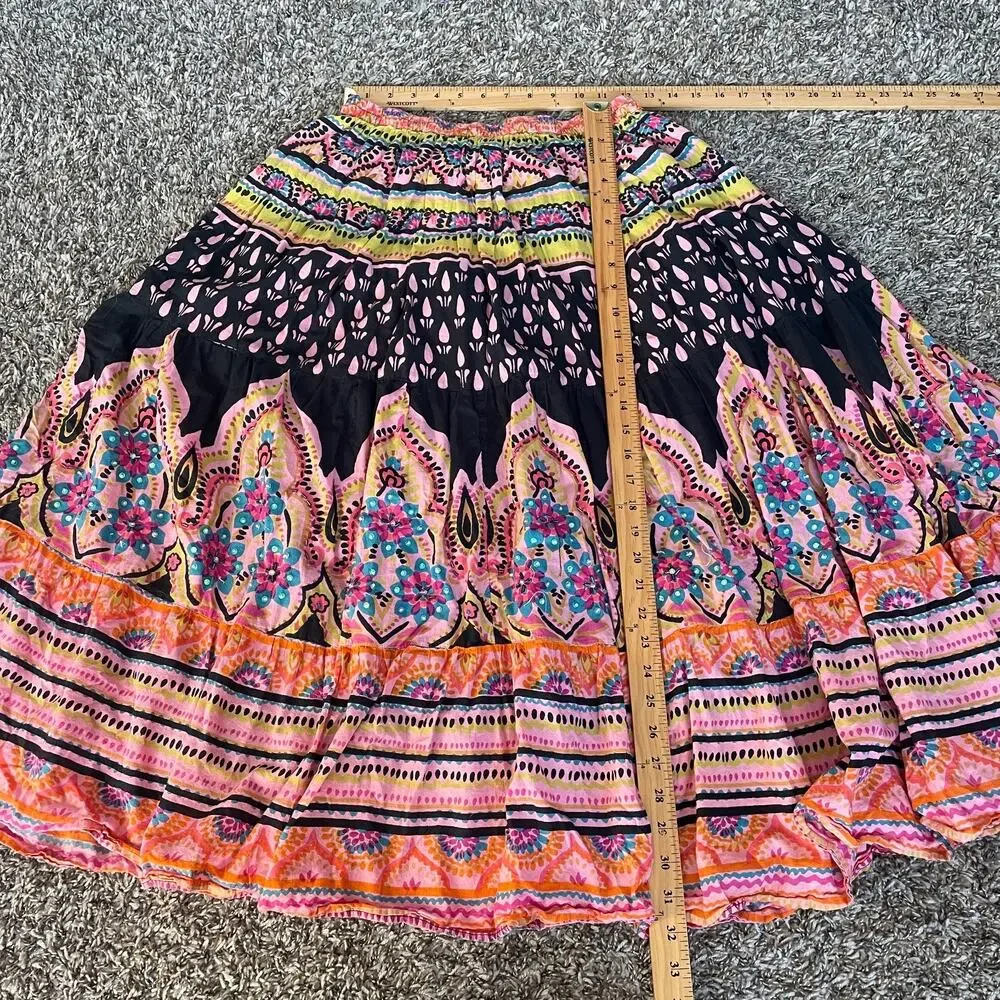 Soft Surroundings Midi Skirt Small Petite PS Pink Tiered Broomstick Boho Hippie